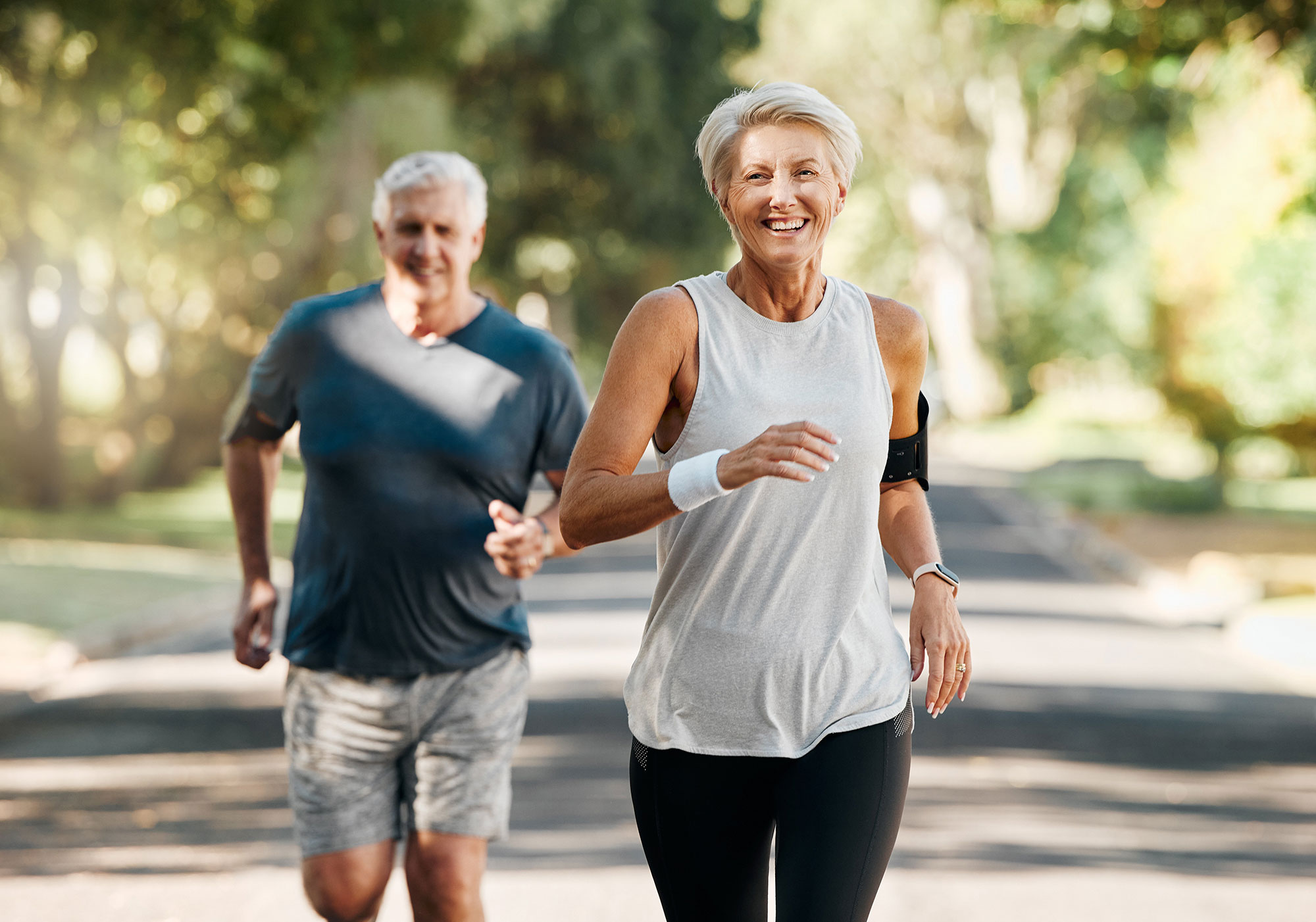 man and woman running